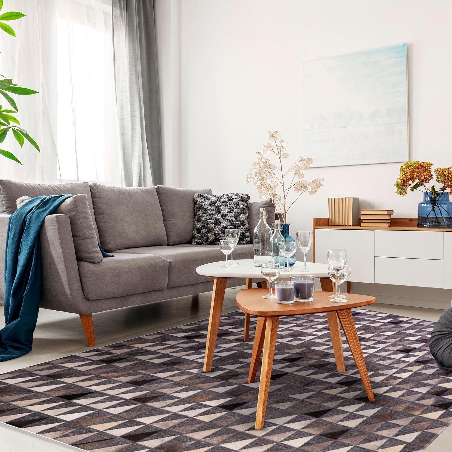 Alfombra Natural Leather Design 160X230 Café/Gris DIB