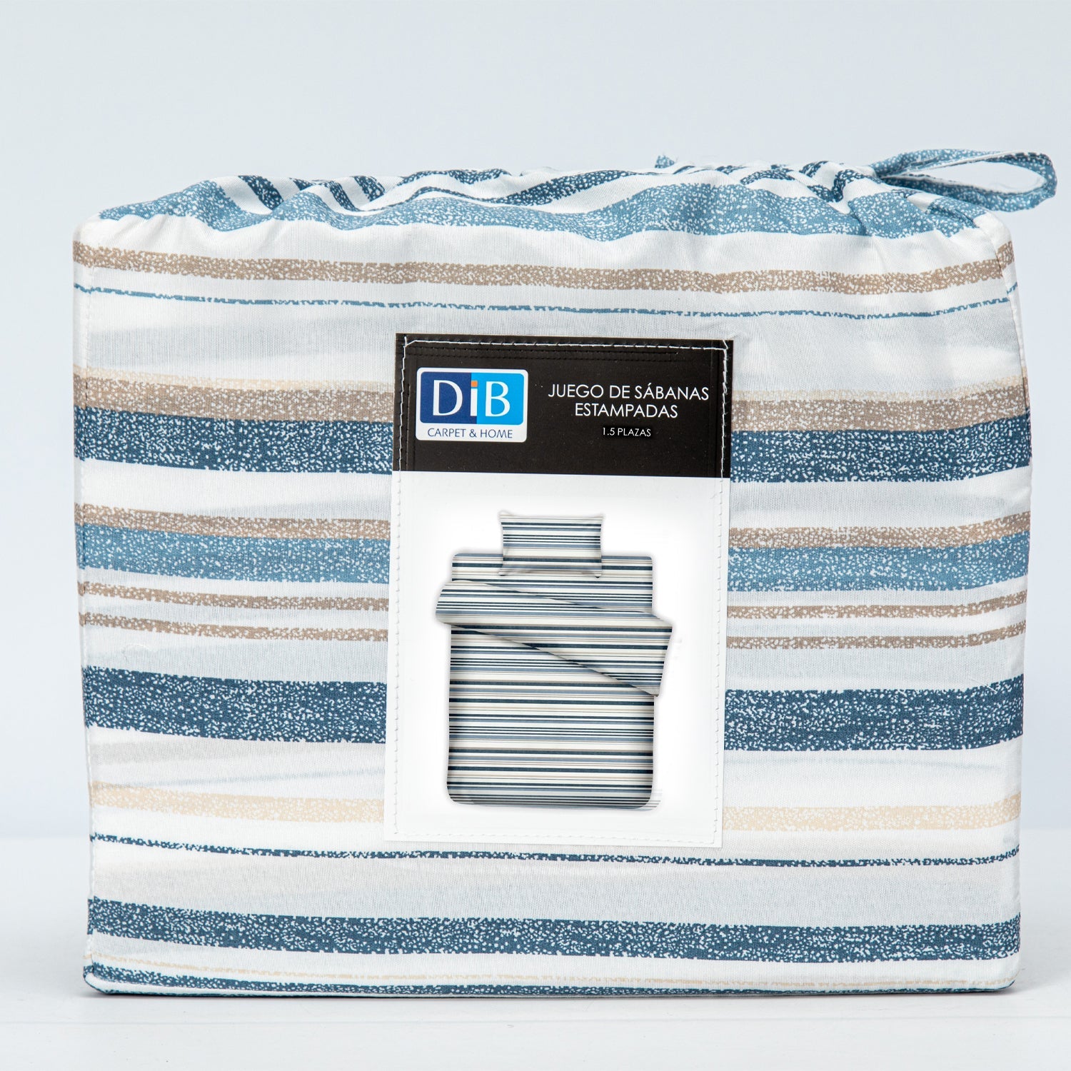 Sabanas Microfibra 1.5 Plaza Lineas Azul /  Beige DIB