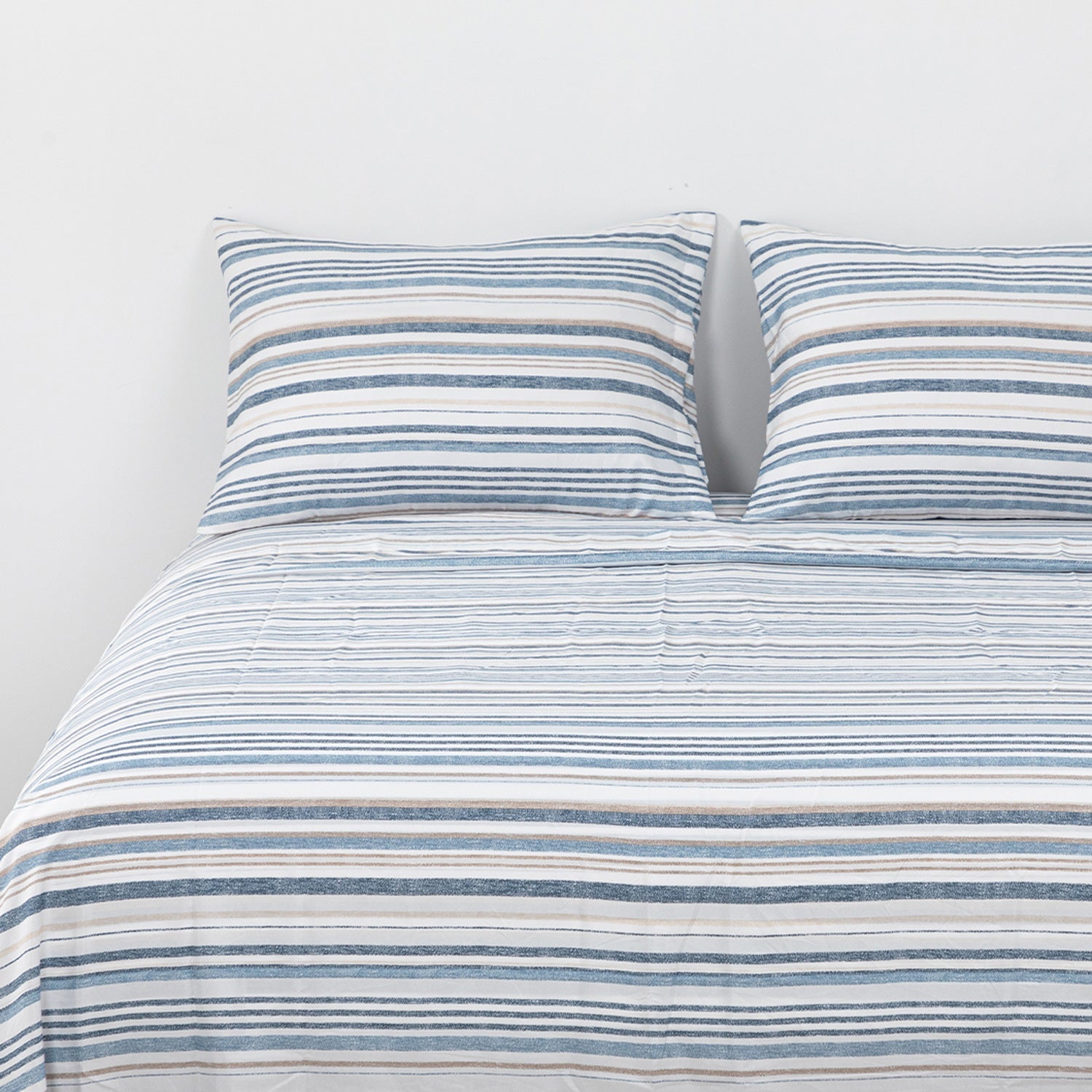 Sabanas Microfibra 2 Plaza Lineas Azul /  Beige DIB