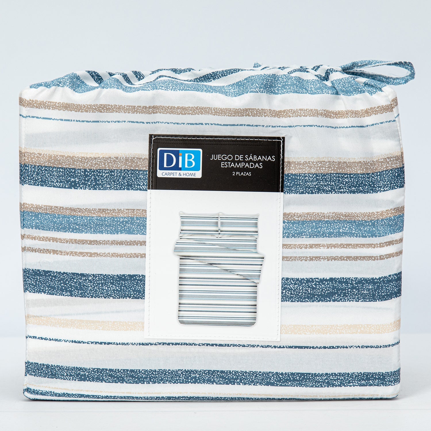 Sabanas Microfibra 2 Plaza Lineas Azul /  Beige DIB