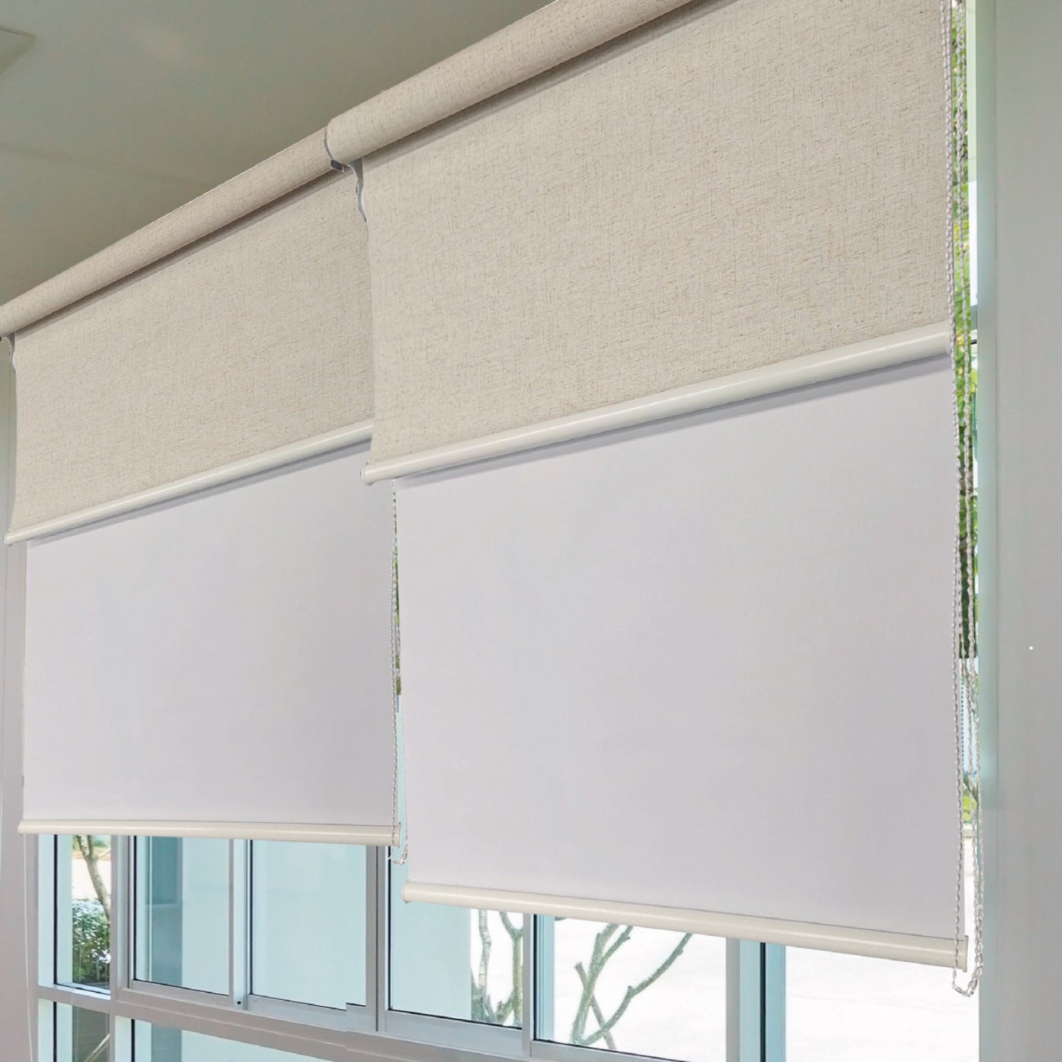 Cortina Roller Doble Black Out +Tela Lino 150X230 Ivory DIB