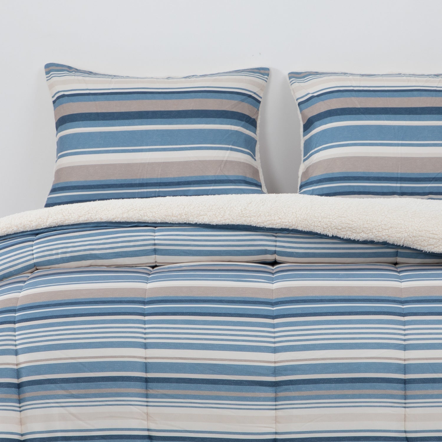 Plumon  Reversible Sherpa 2 Plazas Lineas Azul DIB