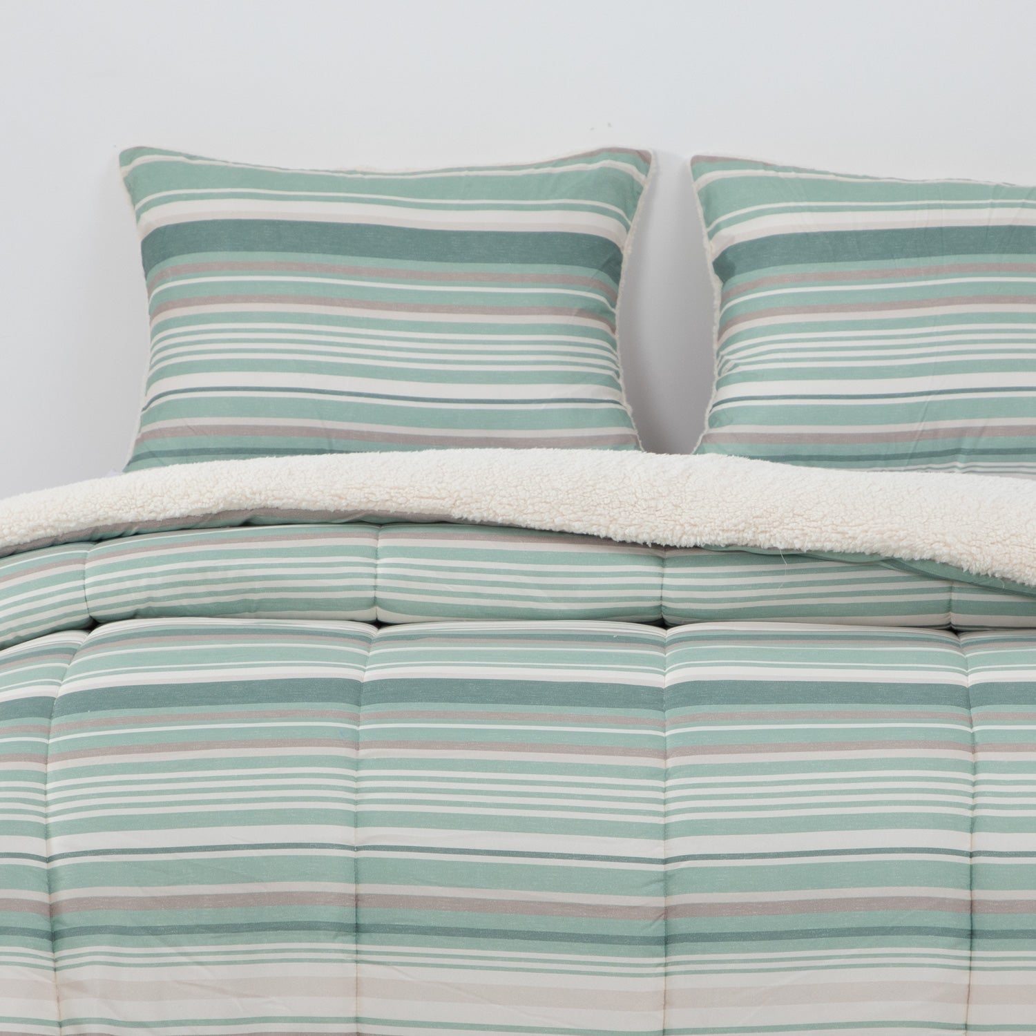 Plumon  Reversible Sherpa 2 Plazas Lineas Verde DIB