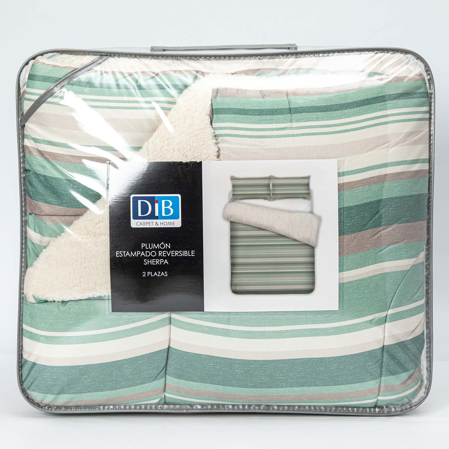 Plumon  Reversible Sherpa 2 Plazas Lineas Verde DIB