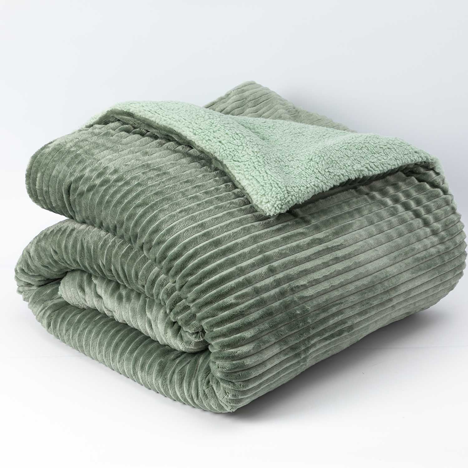 Cobertor  Reversible Sherpa 2 Plazas Cotelón Verde DIB