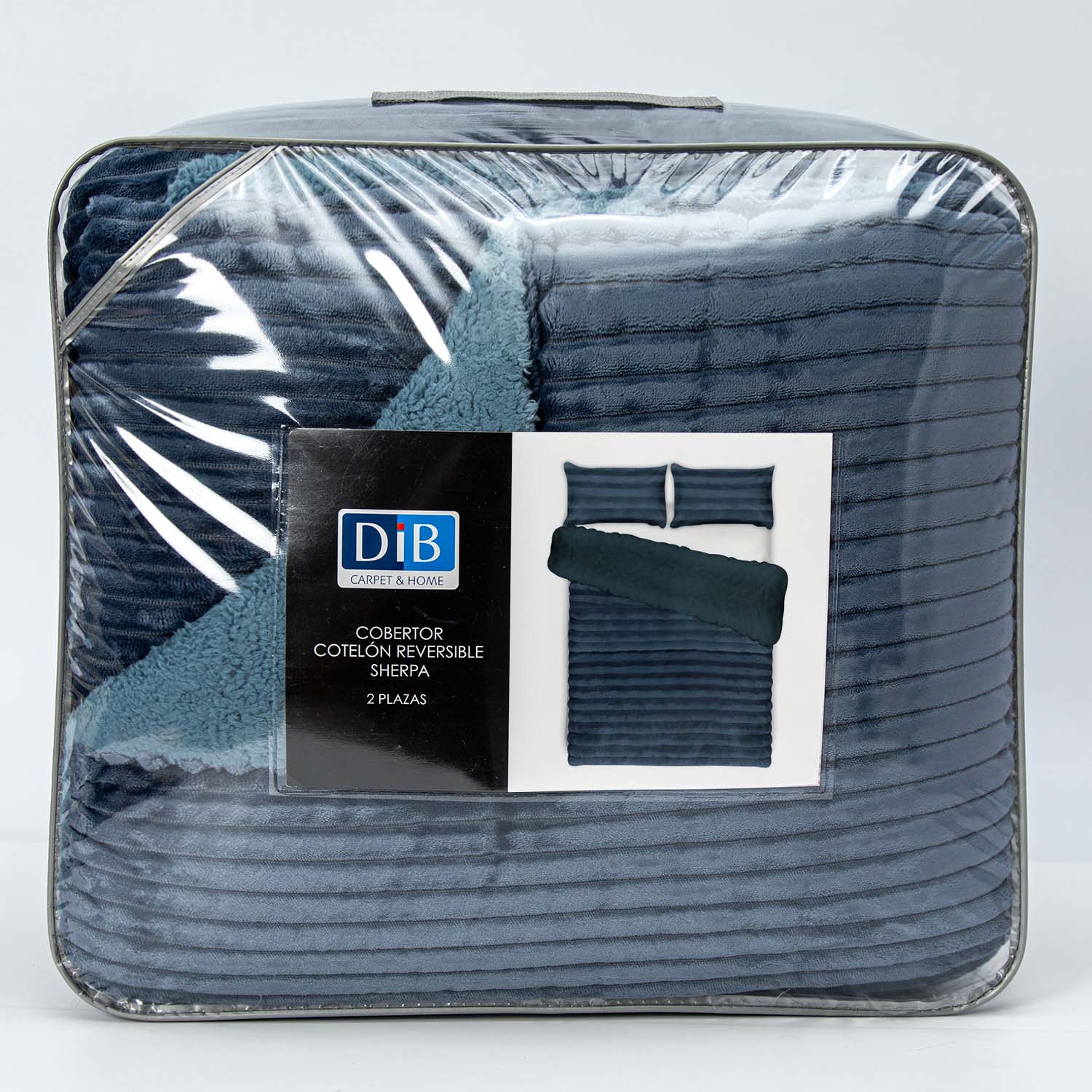 Cobertor  Reversible Sherpa 2 Plazas Cotelón Azul DIB