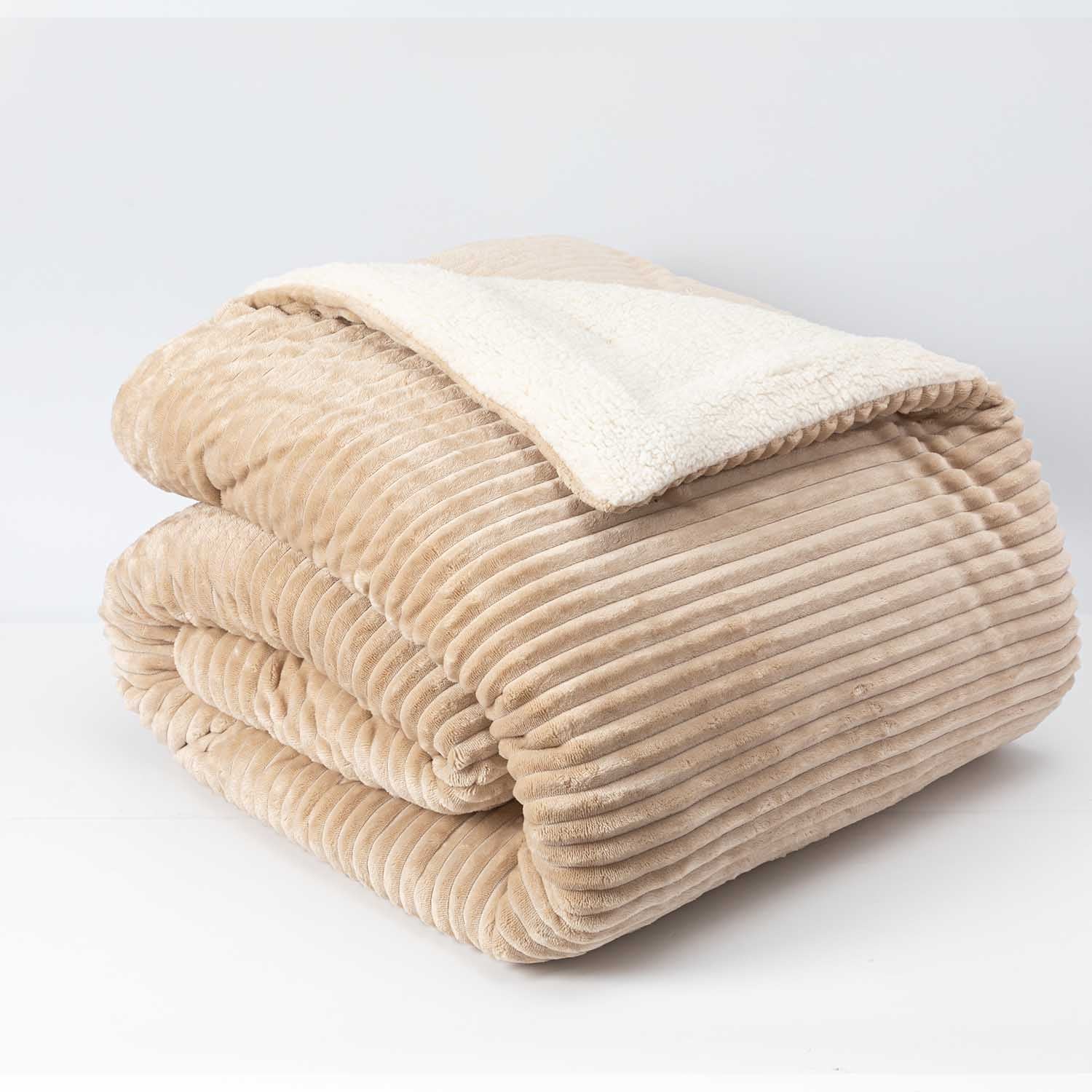 Cobertor  Reversible Sherpa 2 Plazas Cotelón Beige DIB
