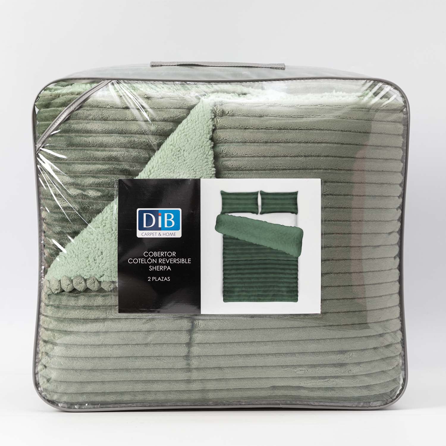 Cobertor  Reversible Sherpa 2 Plazas Cotelón Verde DIB