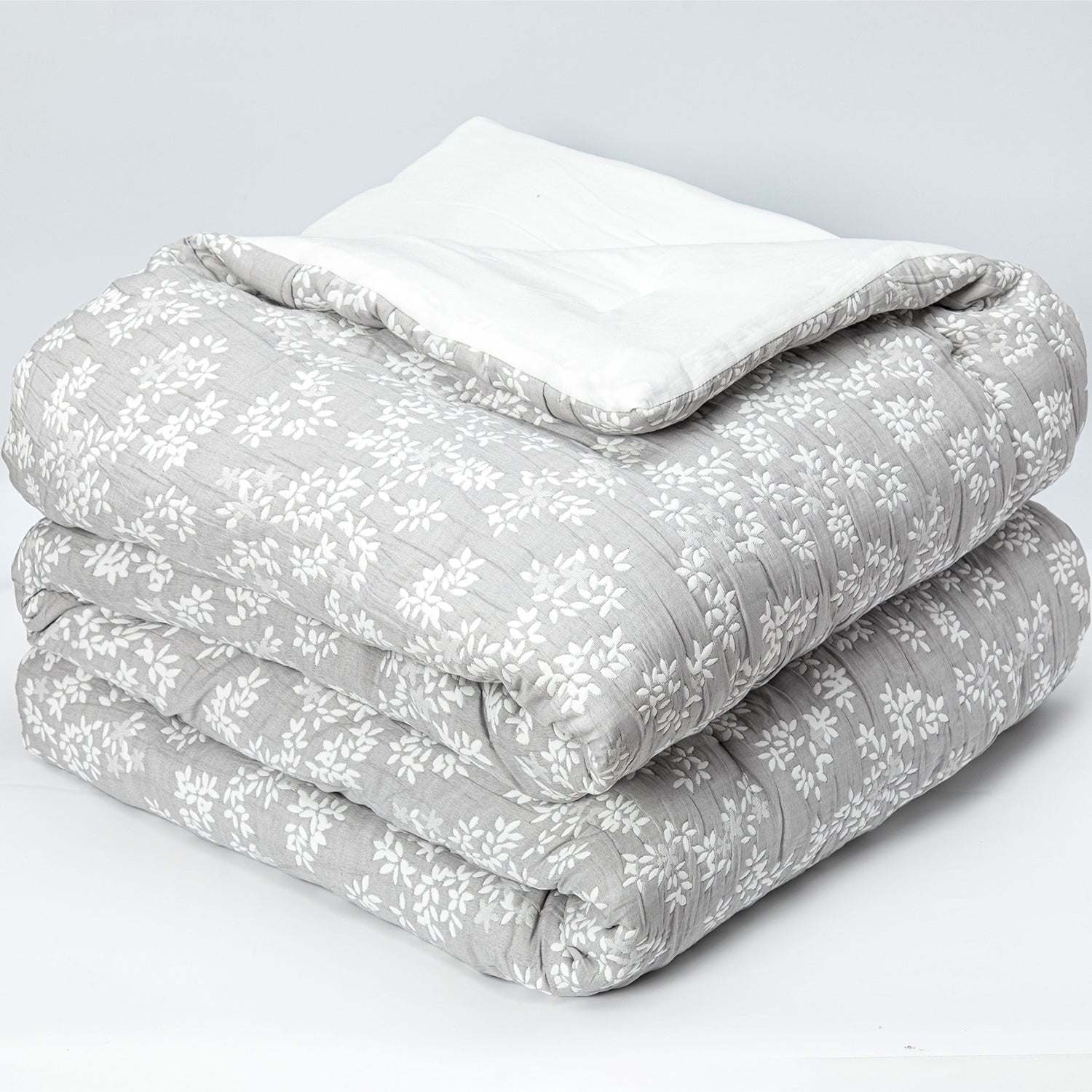 Cobertor Floral 2P Flores Gris Hebra