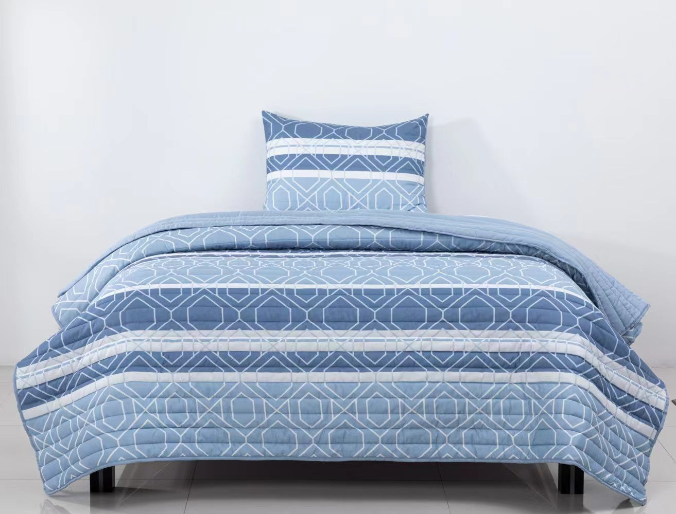 Quilt Reversible Estam 1.5P Rayas Azul DIB