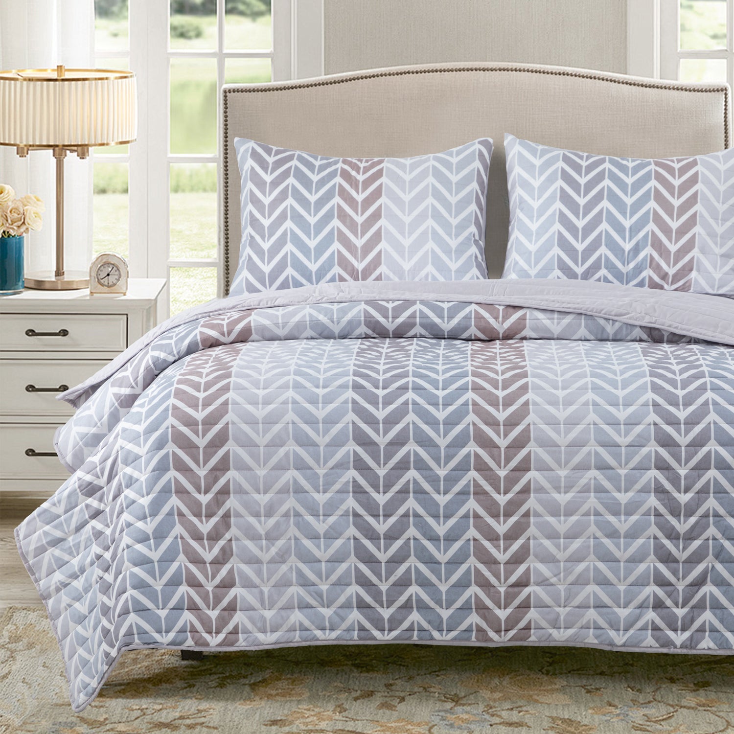 Quilt Reversible Estam 2P Zigzag Beige DIB