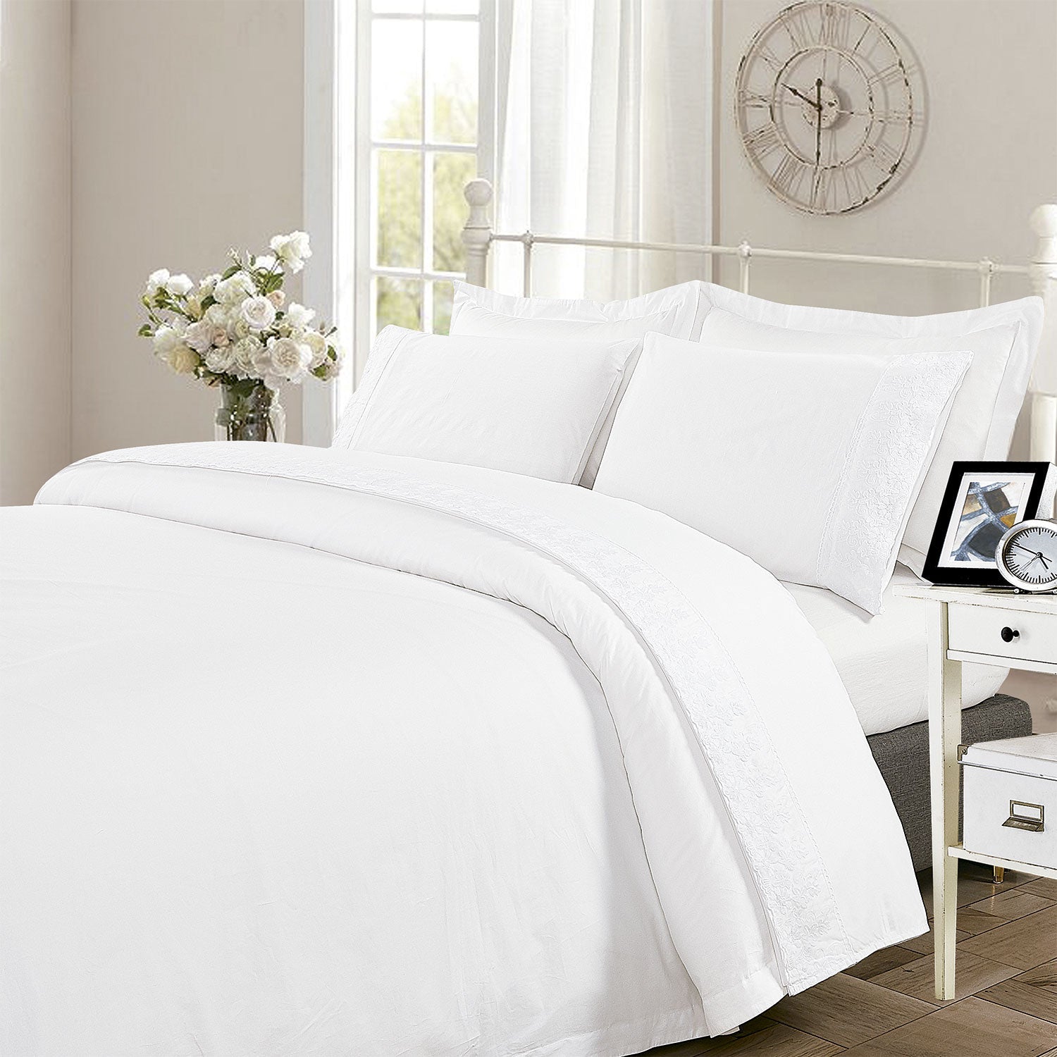 Juego Sabana Broderie Pamplona 1.5P 185X270 Blanco DIB