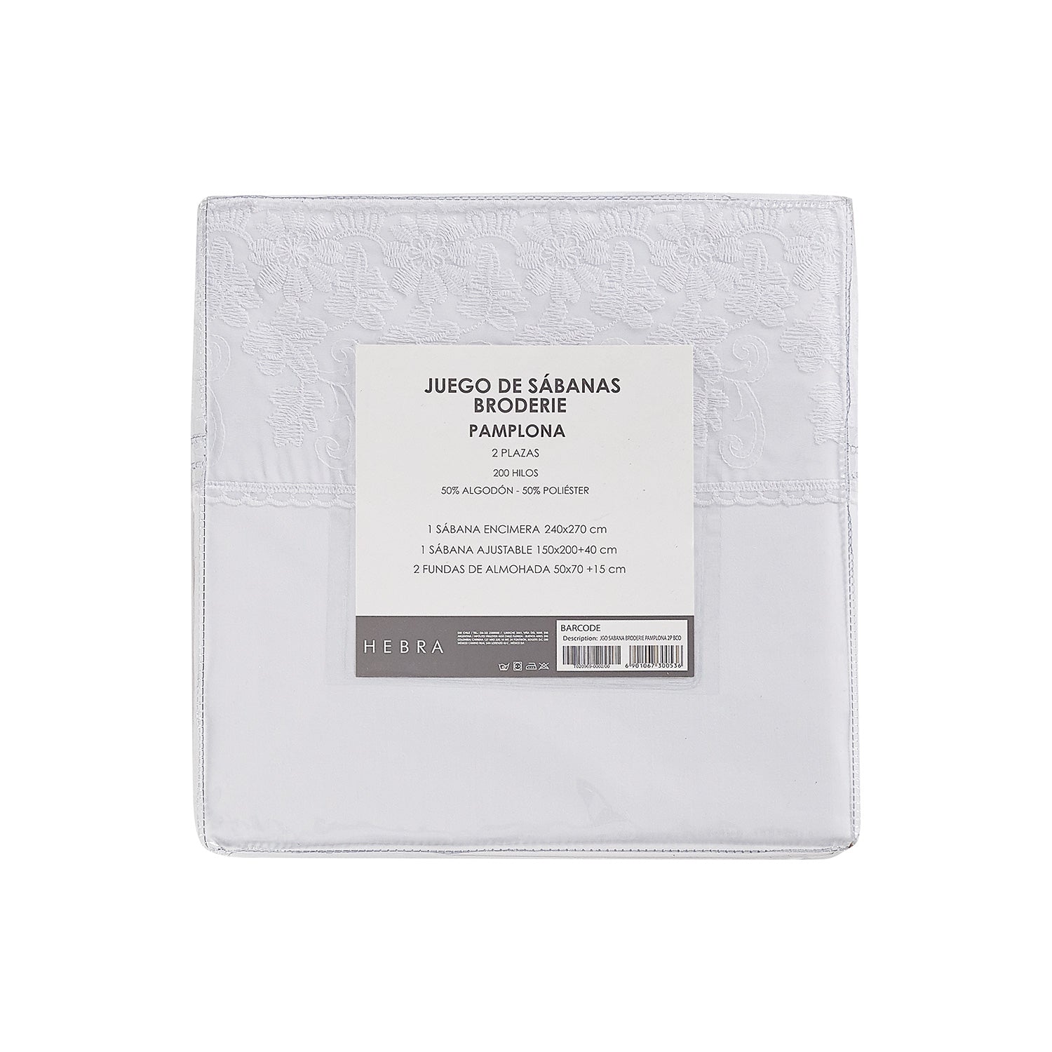 Juego Sabana Broderie Pamplona 1.5P 185X270 Blanco DIB