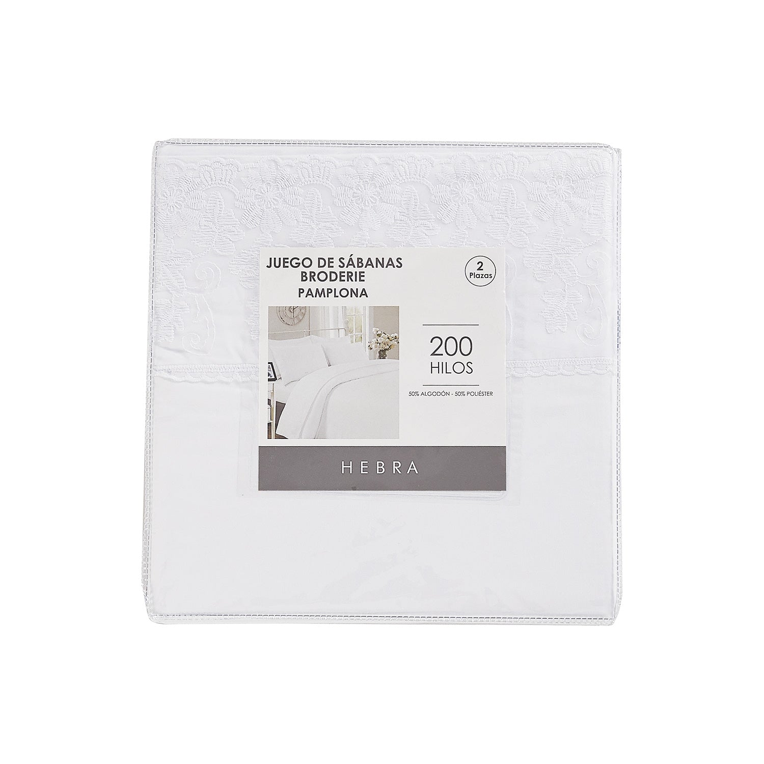 Juego Sabana Broderie Pamplona Super King 290X270 Blanco DIB