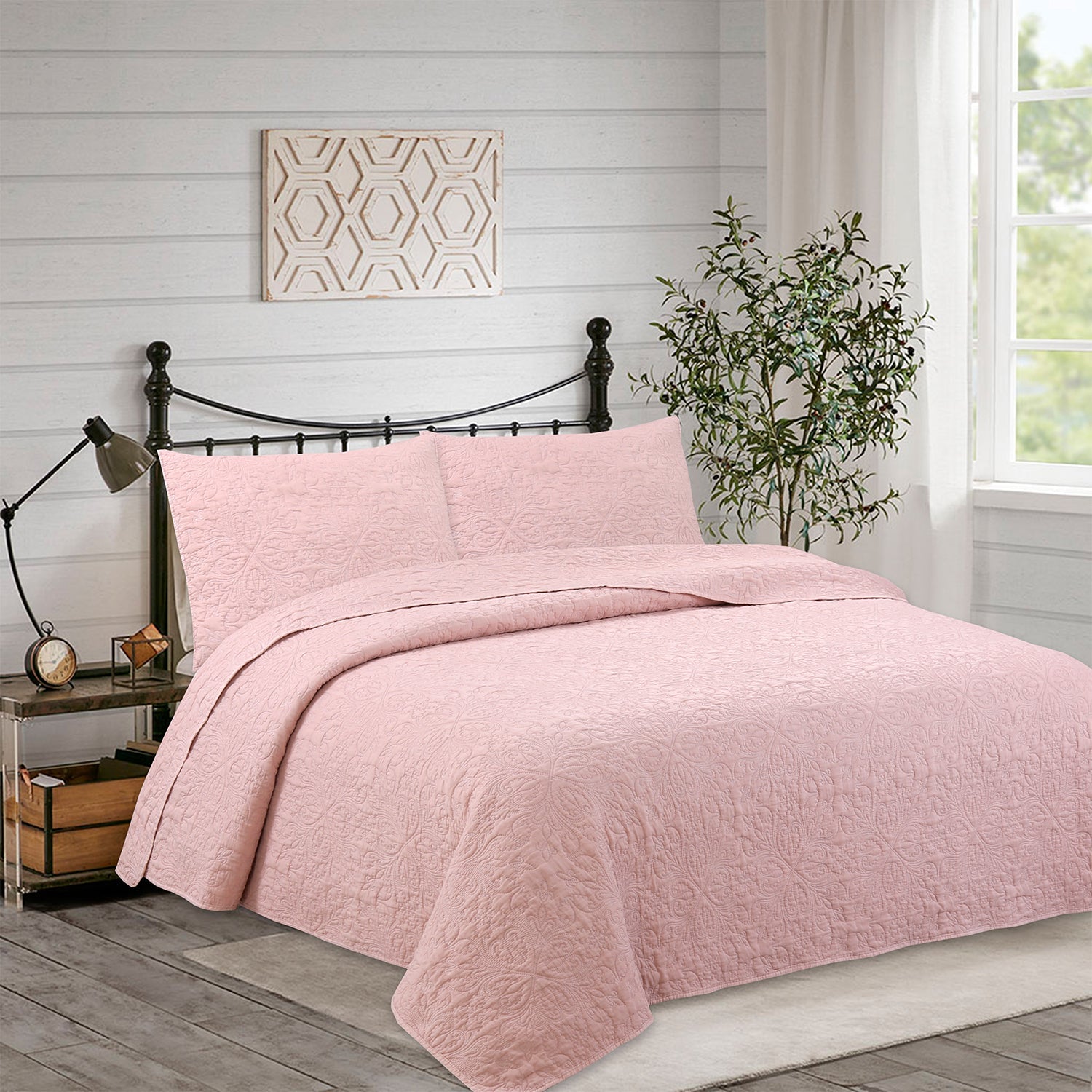 Quilt Hebra Floral King Rosa DIB