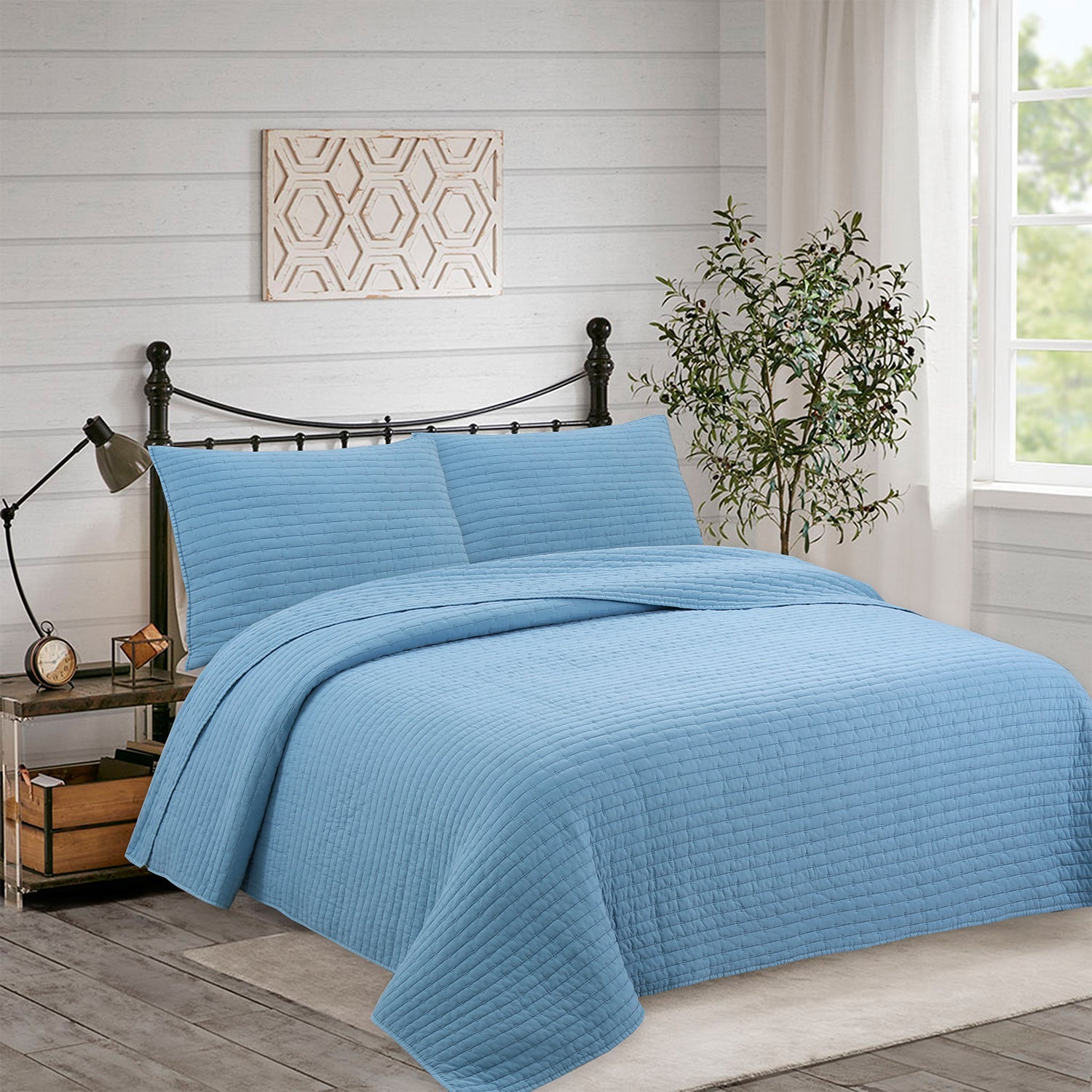 Quilt Patchwork Formas King Azul DIB