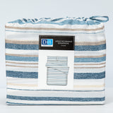 Sabanas Microfibra 2 Plaza Lineas Azul /  Beige
