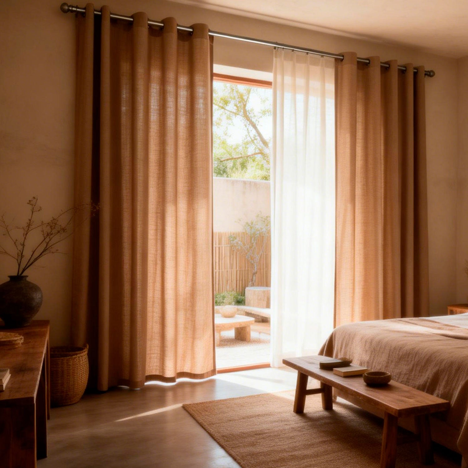 Cortina 2 Paños Textura Lino Milano Tostado