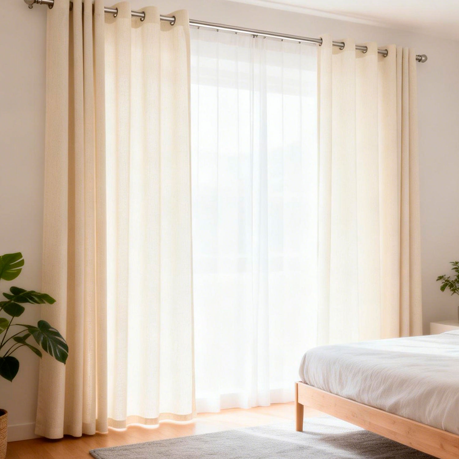 Cortina 2 Paños Velo Textura Lino Natural